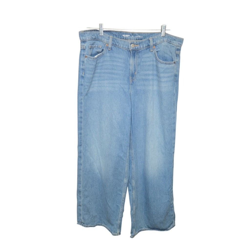 Old‎ Navy Jeans Women Size 14 Mid-Rise Baggy Wide Leg Light Wash Drapey Denim